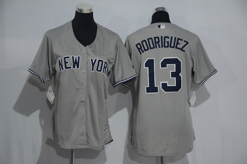 Womens 2017 MLB New York Yankees #13 Rodriguez Grey Jerseys->women mlb jersey->Women Jersey